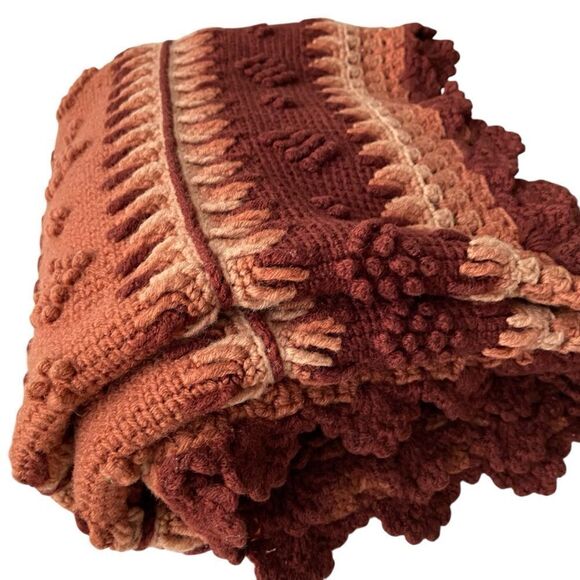 Handmade Boho Crochet Patterned Throw Blanket - Picture 3 of 10